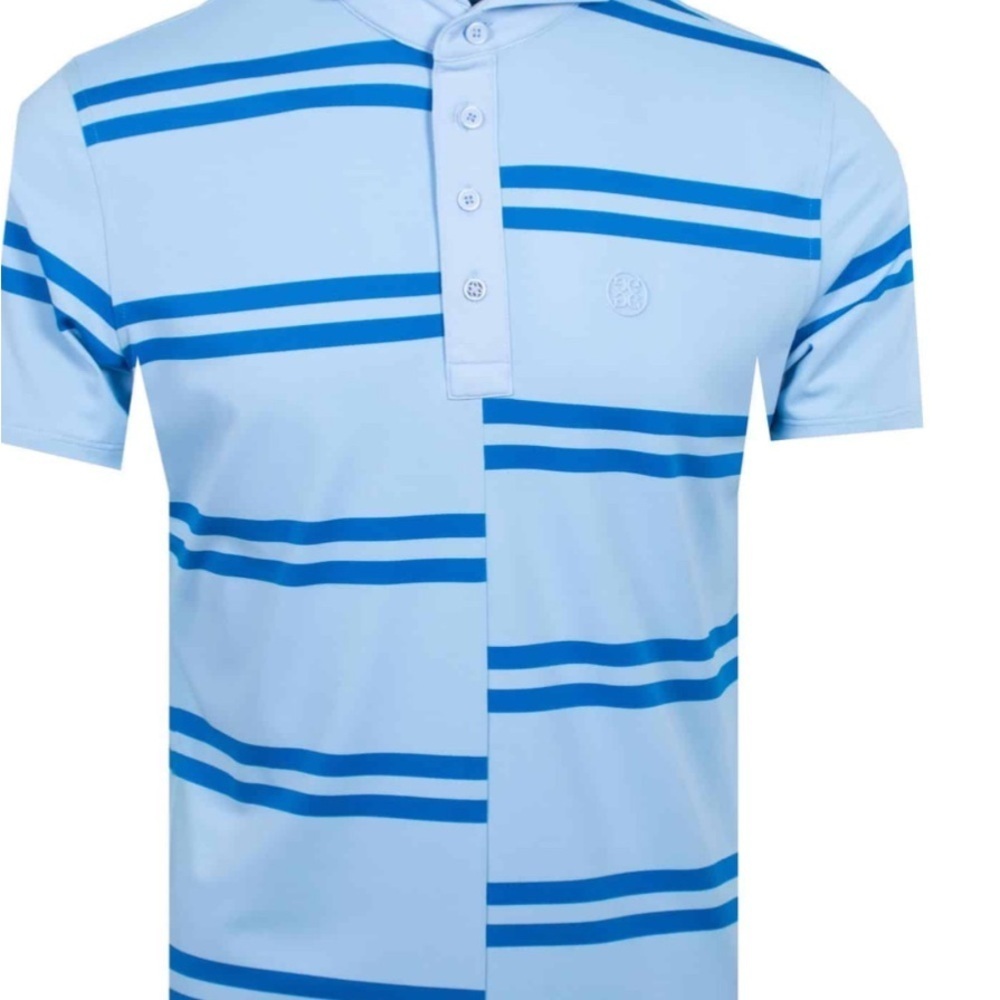 NEW G/FORE Mens Striped Offset Golf Polo Shirt Size Small Blue Short Sleeve